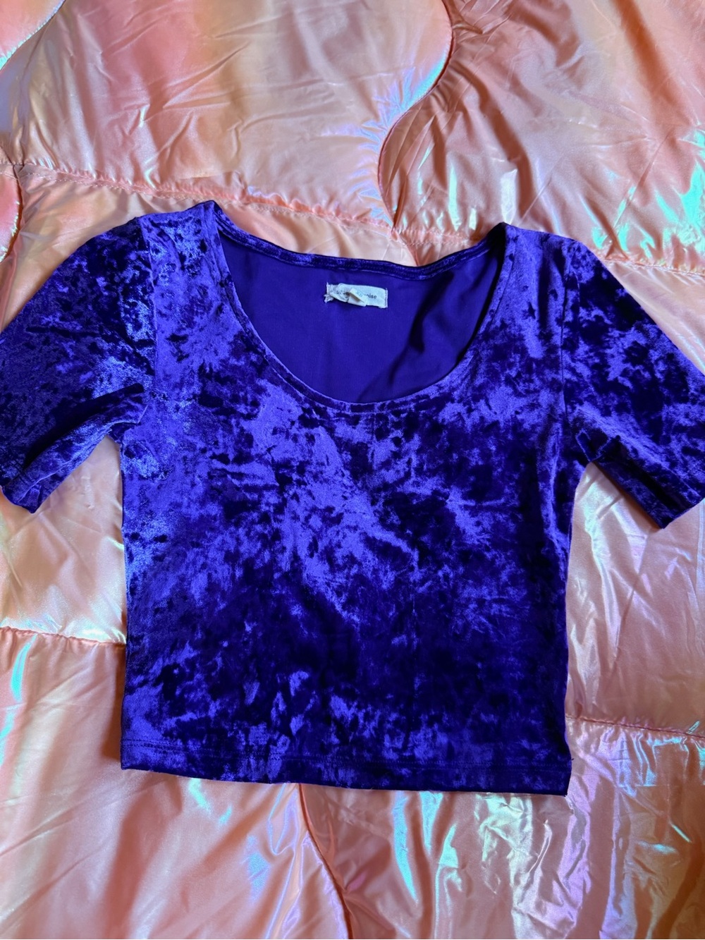 silence + noise Crushed Velvet Scoop Neck Crop Top - Deep Purple